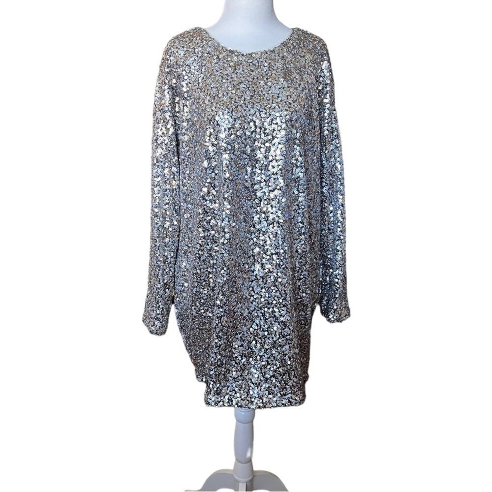 O.P.T All Over Sequin Long Sleeve Sheath Mini Dress Size L - Picture 2 of 11